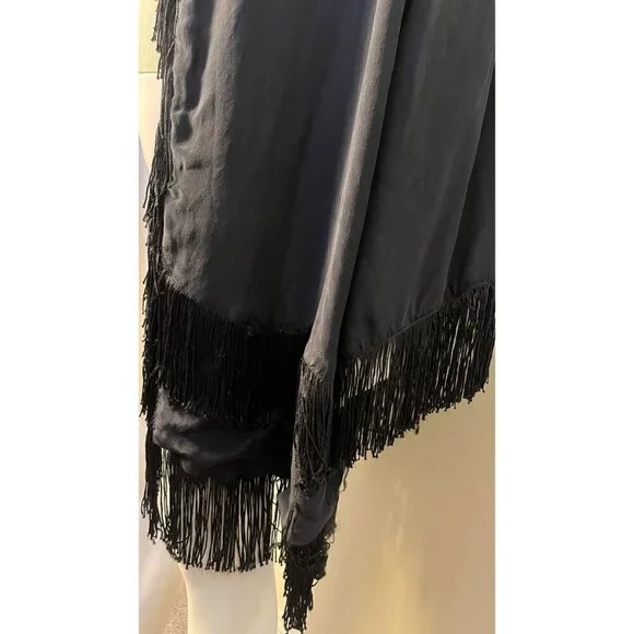 RARE!  WINTER KATE BLACK VINTAGE SILK FRINGE BOHO STEVIE KIMONO JACKET - Picture 5 of 9